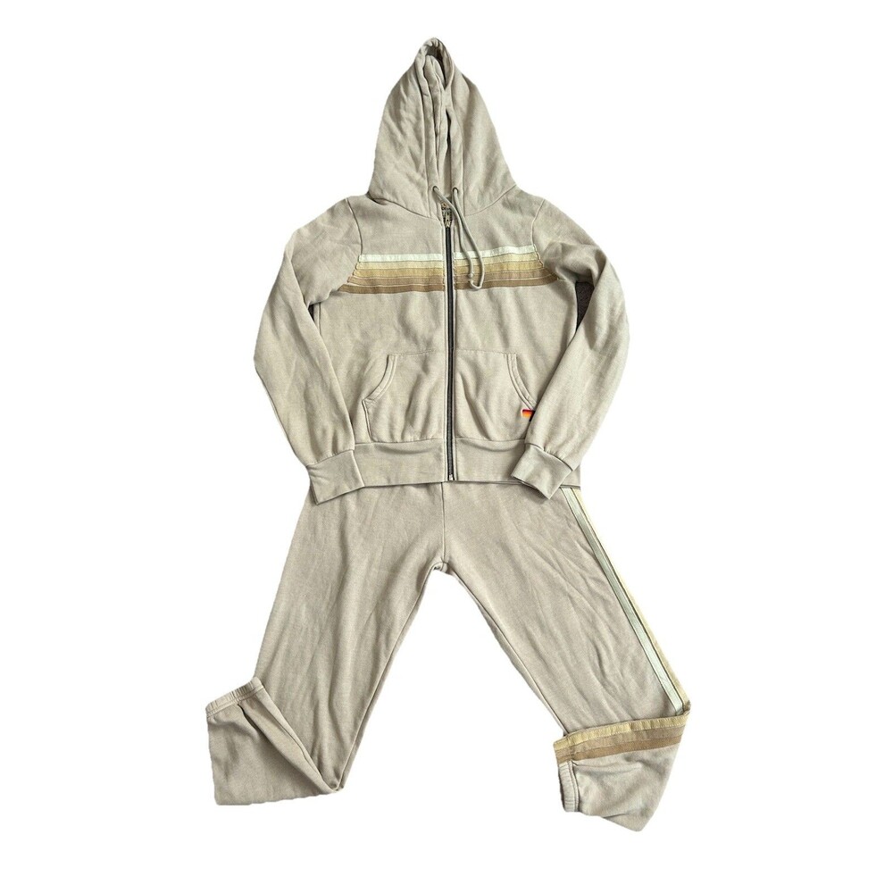 Aviator Nation Sand 5 Stripe Set Hoodie And Sweatpants Small